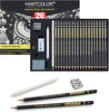 Drawing Sketching Pencil Set, 26 Pieces, Graphite Pencils (14B-4H), Charcoal Pencils, Charcoal Sticks, Blending Stump, Eraser, Sharpeners, Artist Pencils for Beginners & Pro Artists