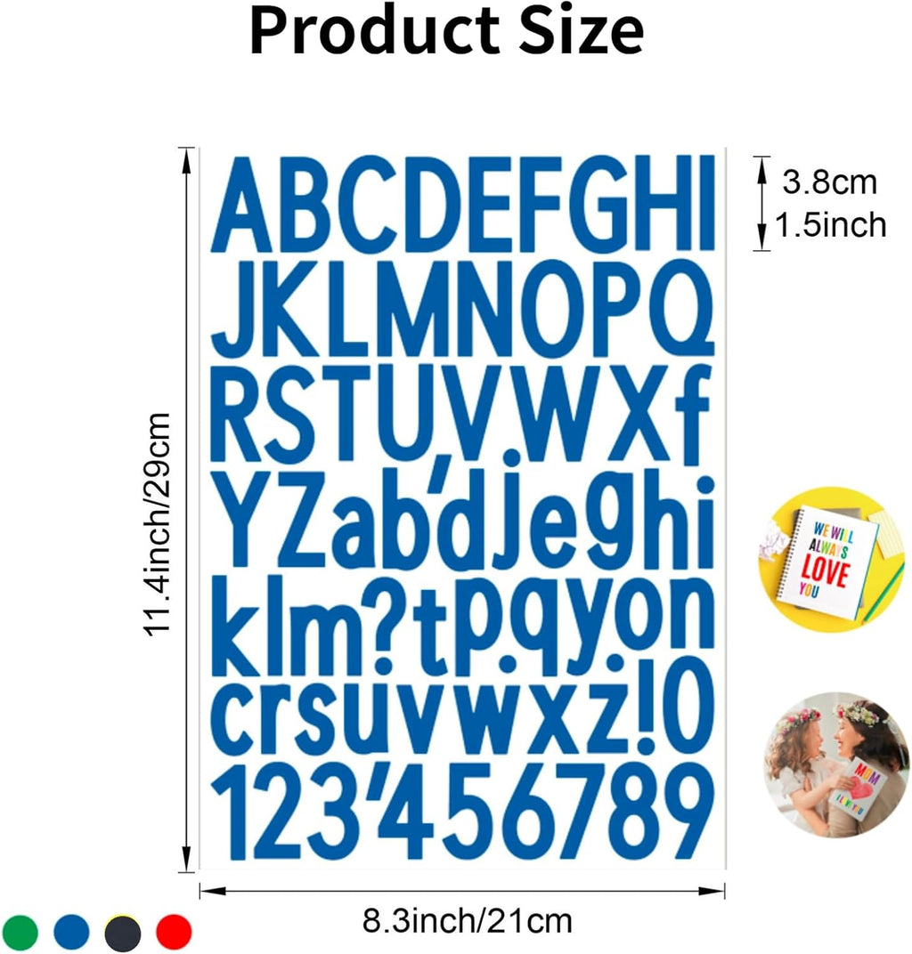 10 Sheets Letter Stickers, Alphabet & Number Stickers, 1.5 inch Vinyl Self-Adhesive, Mailbox & Cup Labels, Holiday Party Decoration (Blue)
