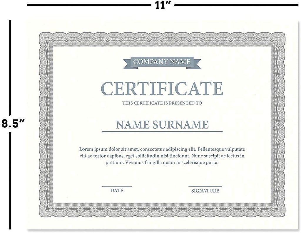 Executive Gray & White Parchment Certificate Papers - Pack of 100, Laser & Inkjet Printer Compatible, For Office, Business Awards, Graduation, School Diplomas, 8-1/2" x 11" on 60 lb. Text Stock