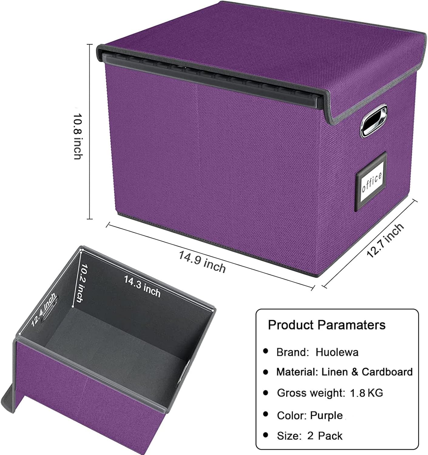 Huolewa Upgraded File Organizer Boxes with Lids, Linen Hanging Filing & Storage Boxes with Plastic Slides for Office/Decor/Hom, Universal Hanging Filing Organization Boxes for Letter/Legal Folder