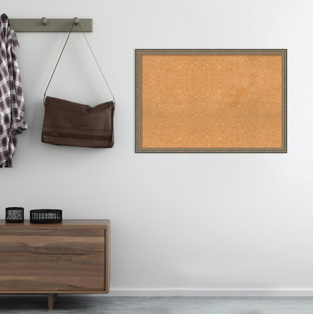 Amanti Art Natural Cork Board for Wall, 26x38 Vision Board with Silver Wood Frame, Large Corkboard Office Decor for Home Organization, Traditional Corkboard Pinboard to display items for home
