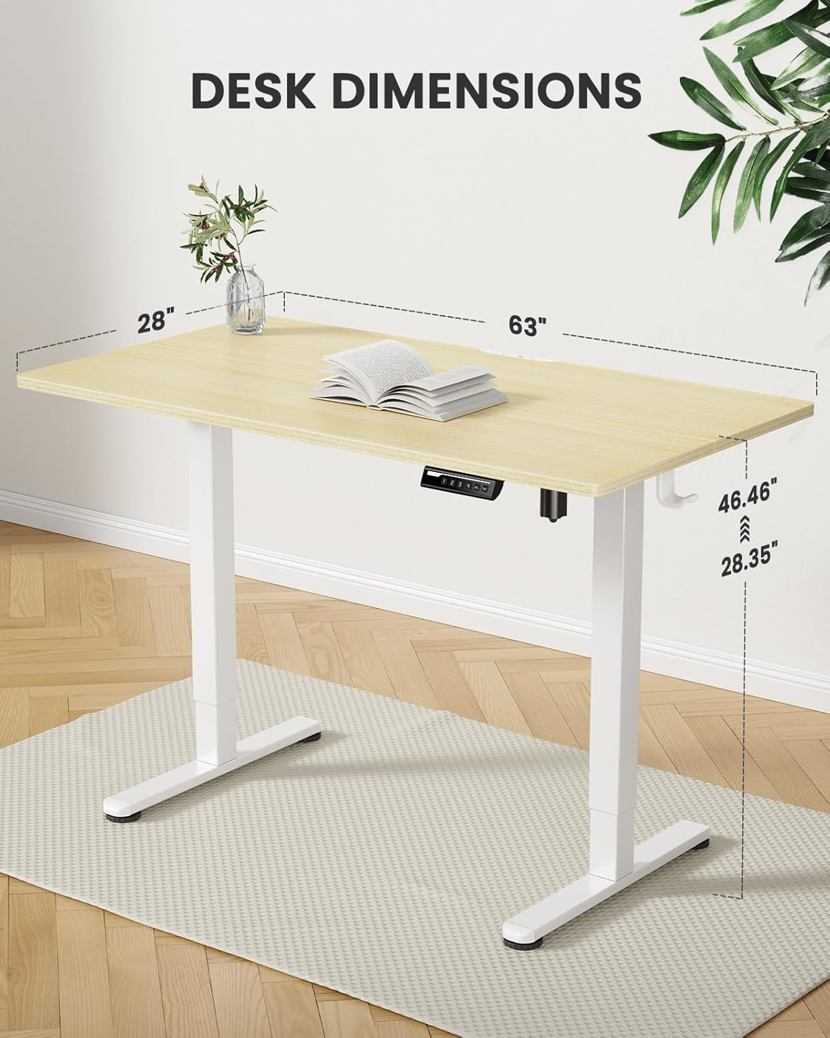 ErGear Height Adjustable Electric Standing Desk, 63 x 28 Inches Sit Stand up Desk, Large Memory Computer Home Office Desk with Two-Piece Desktop (Natural)