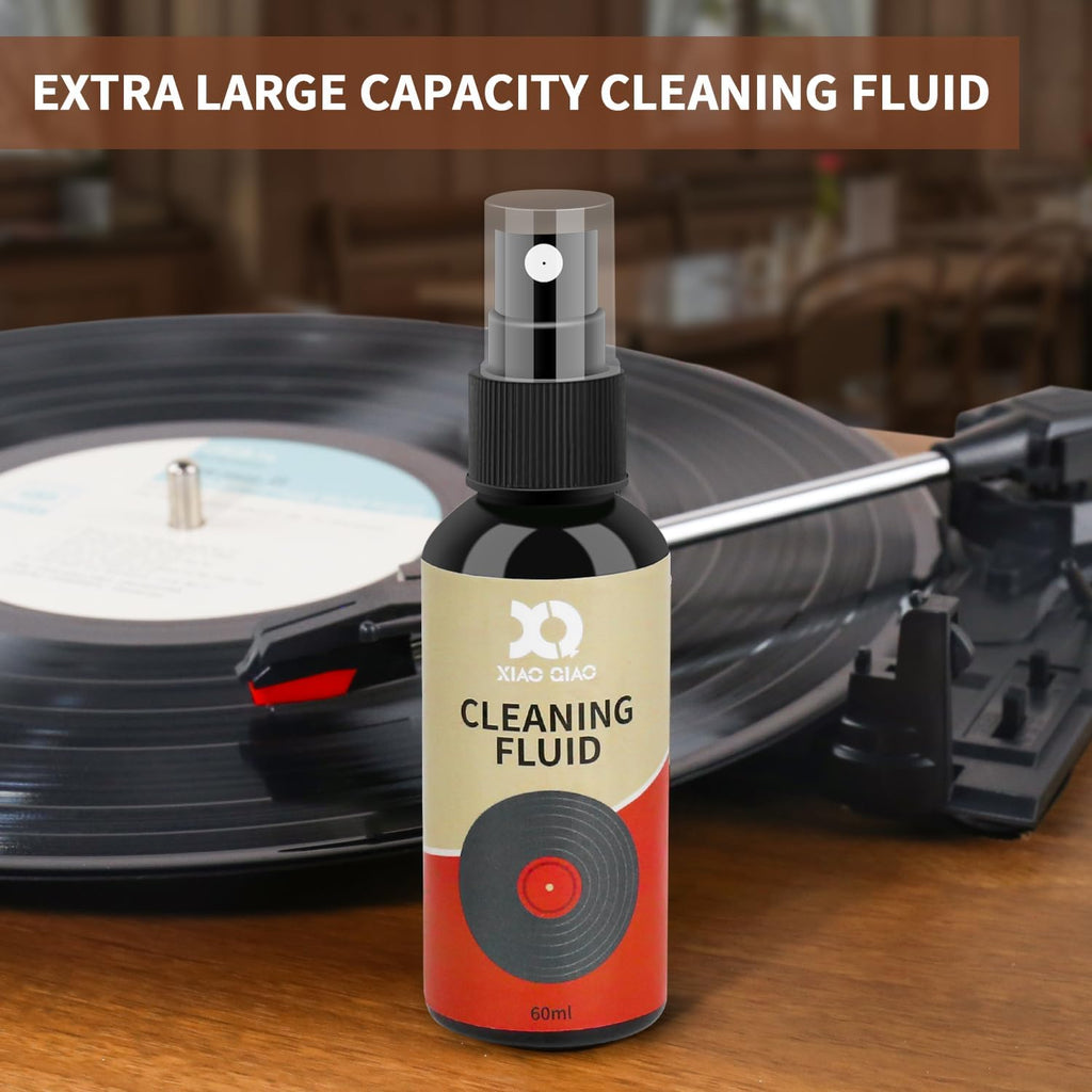 Vinyl Record Cleaner Kit - 5-in-1 Vinyl Records Cleaning Kit Includes Soft Velvet Record Brush, Cleaning Liquid, Nano Fiber Record Cleaning Brush, Cleaning Cloth and Storage Bag