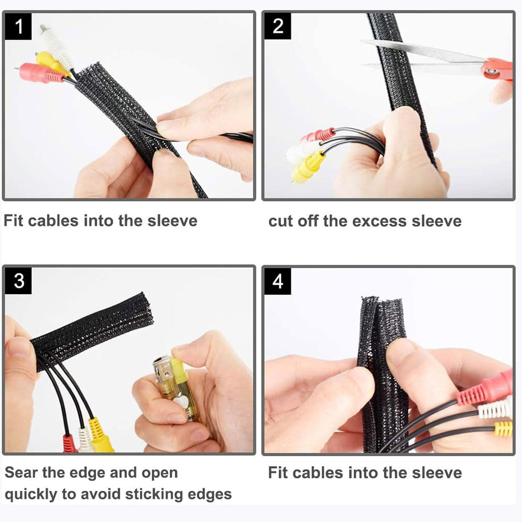 1/2" x 10ft Black/White Cable Sleeve - Protects Cords from Pets & Organizes Wires - Modern Style - Polyester Material - Flame Retardant - Easy to Use & Cut