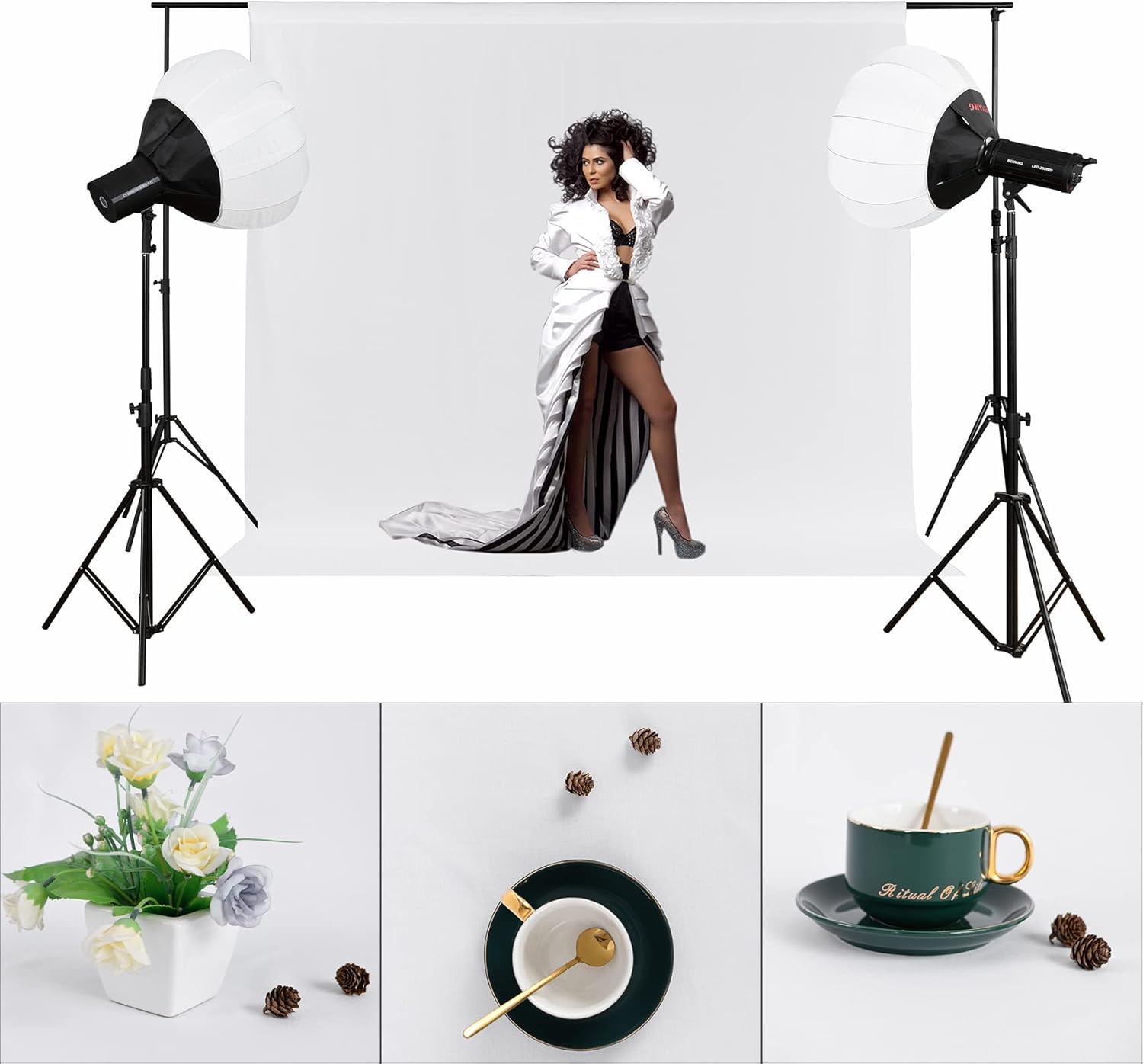 Joccun 5X7FT White Backdrop Background for Photography,Polyester Backdrop Curtain Background Screen for Photography,Photoshoot,Video Recording,Studio(5X7ft,White)