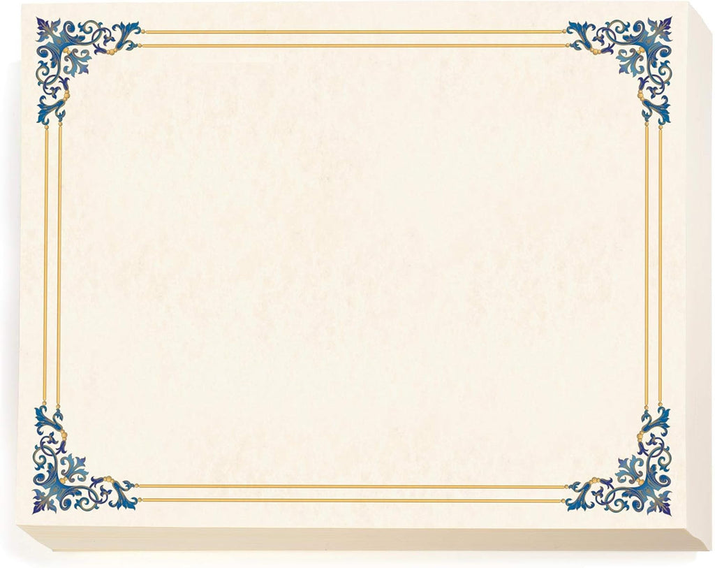 PaperDirect Renaissance Certificate Paper, Blue & Gold Border, 8.5 x 11, 100 Count