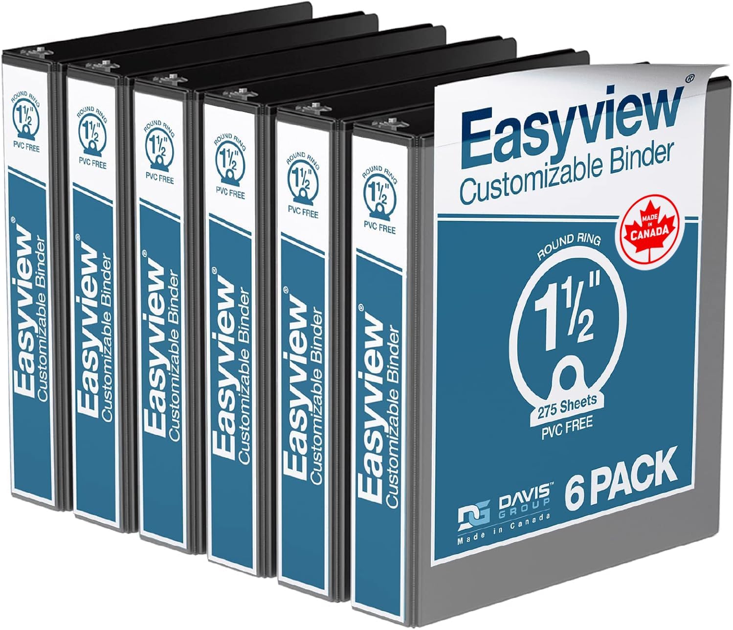 Easyview Premium 3-Ring Binders with Clear-View Covers and Round Rings, Binders for School or Office, 1.5 Inch, Pack of 6, Red