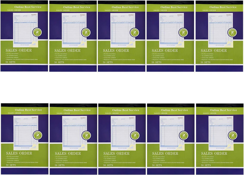 10 Pack Large Sales Order Book Receipt Invoice Duplicate Carbonless 50 Sets 5.5" X 8"5