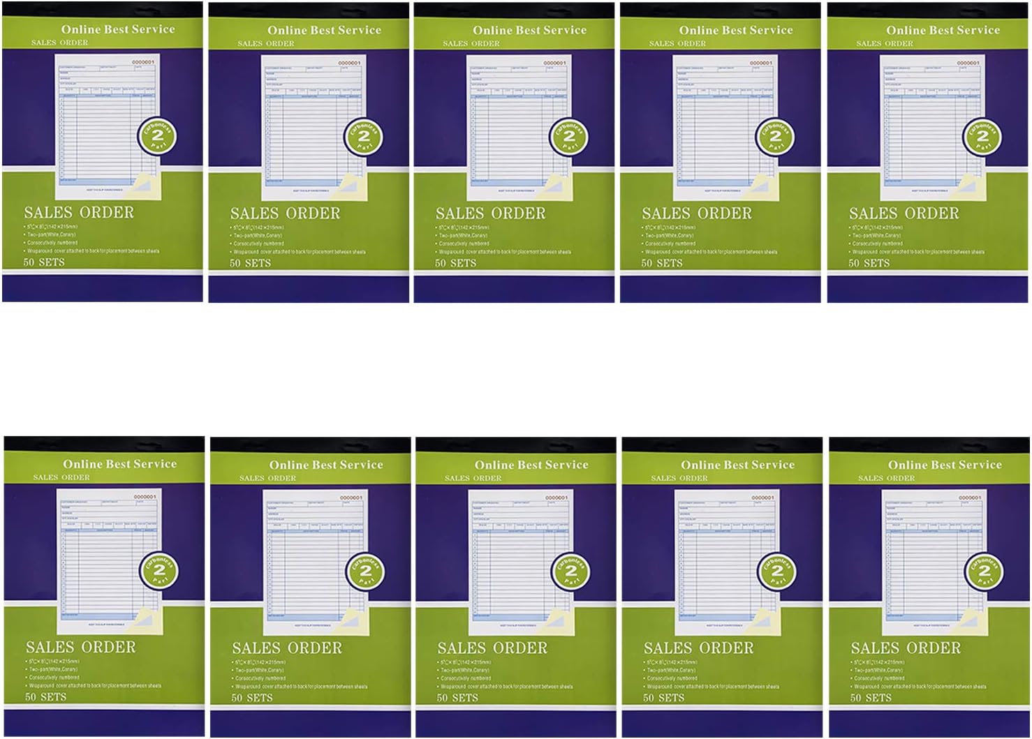10 Pack Large Sales Order Book Receipt Invoice Duplicate Carbonless 50 Sets 5.5" X 8"5
