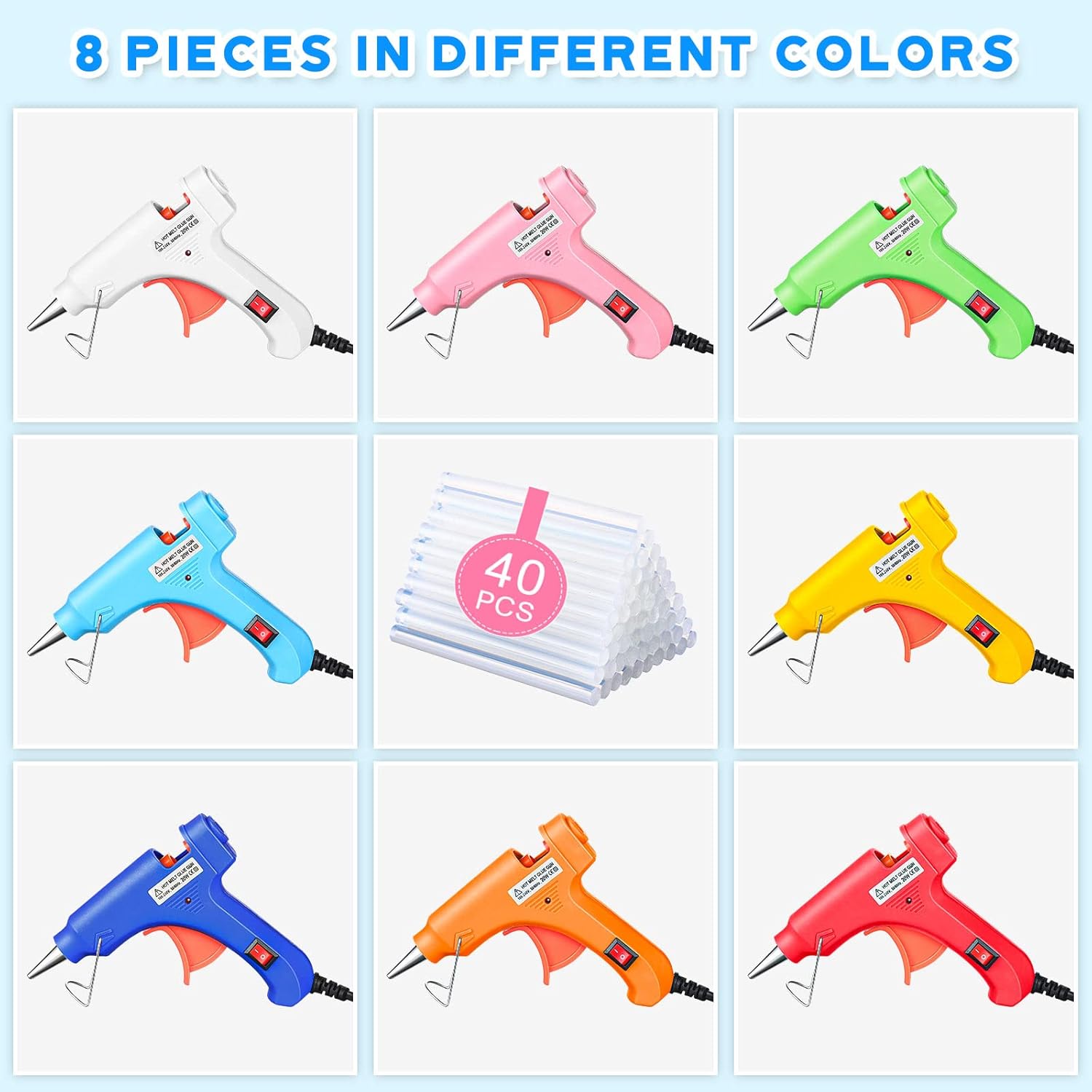 Zhengmy 8 Pcs Mini Hot Glue Gun with 40 Sticks Crafts Hot Glue Guns High Temp Repairs Kit for School DIY Arts Class Projects Office Home Quick Repairs