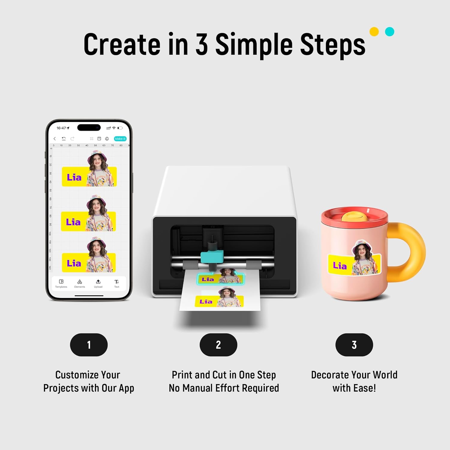 Liene PixCut S1 Color Sticker Printer & Cutting Machine - All-in-One Sticker Maker for DIY Crafts, Custom Labels & Gifts. Thermal Dye-Sublimation Photo Printer, 300 DPI, Precise AI Auto-Cutting