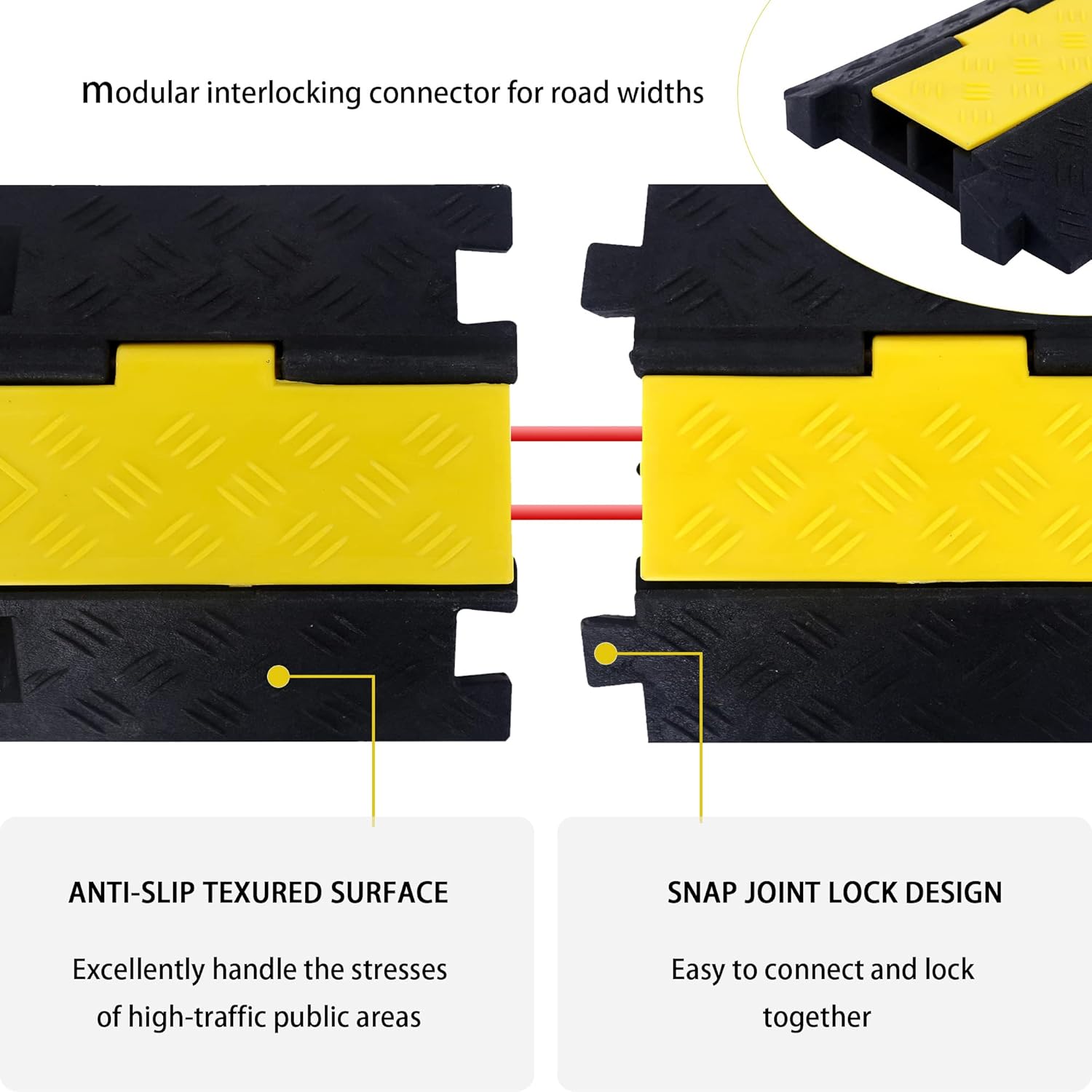 Cable Ramp Cable Protector Ramps Wire Hose Protective 2 Channel Traffic Rubber Plastic Cord Cover Speed Bump for Asphalt Concrete Gravel Driveway Outdoor, 3 Pack