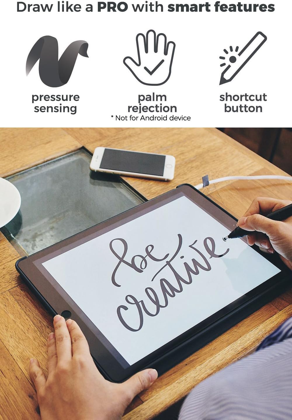SonarPen Pressure Sensitive Stylus Pen, with Palm Rejection and Shortcut Button. Battery-Less. Compatible with Apple iPad/iPhone/Android/Switch/Chromebook (Yellow)