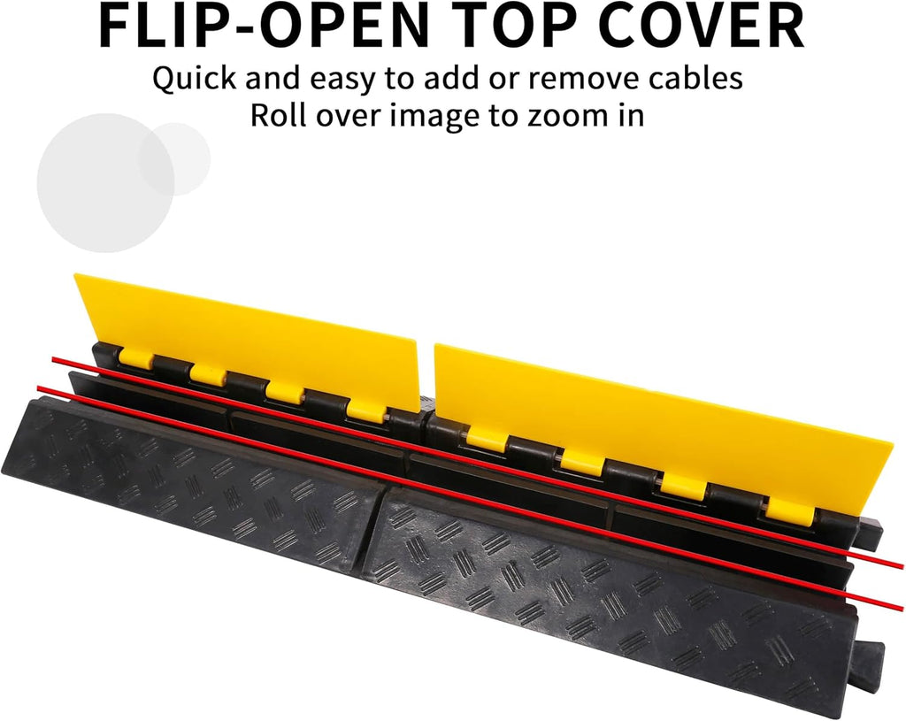 Rubber Cable Ramp Cord Cover Cable Protector Ramps Wire Hose Protective 2 Channel 22000Lbs Load Capacity Traffic Speed Bump for Asphalt Concrete Gravel Driveway Indoor Outdoor, 3 Packs