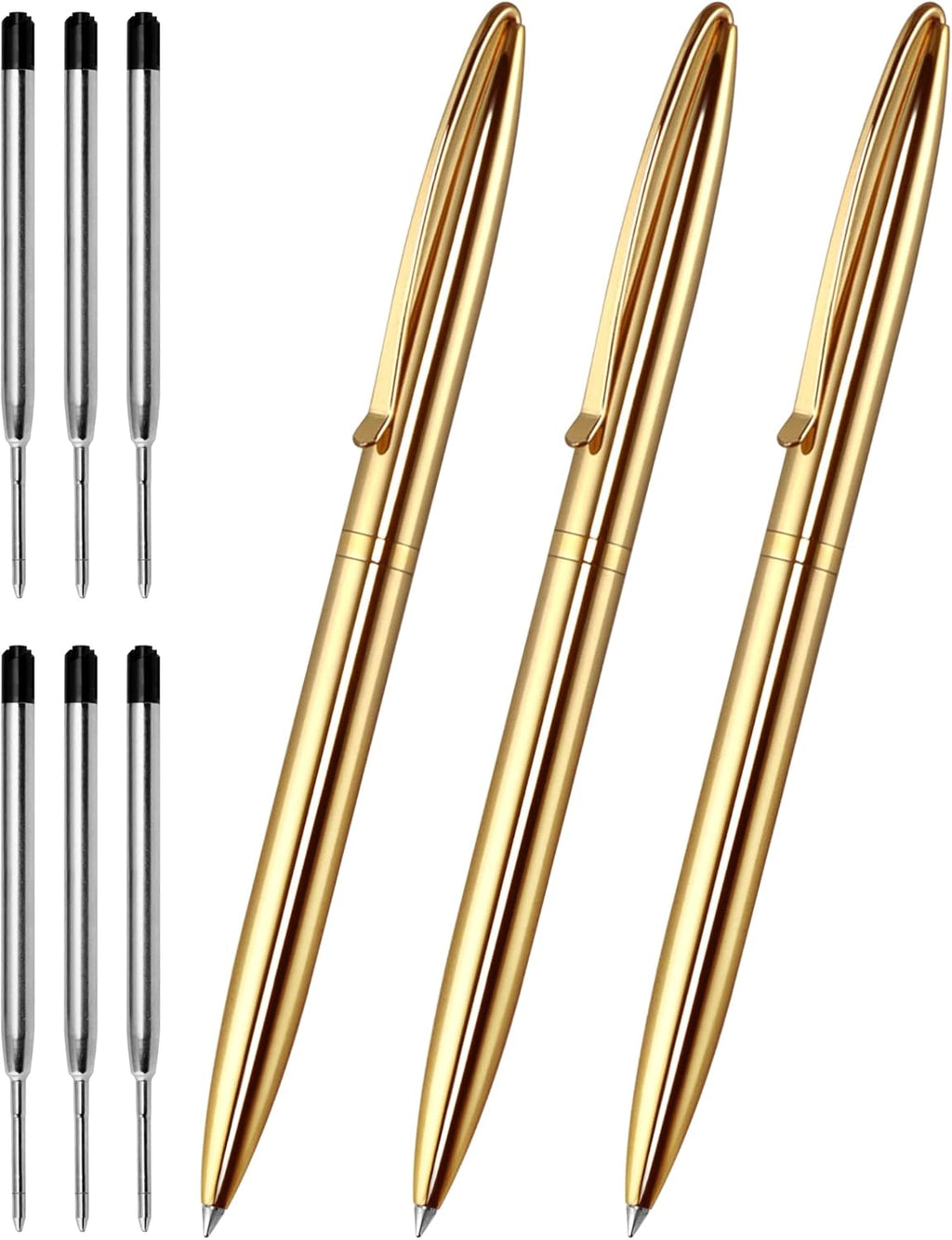 Cambond Ballpoint Pens Fancy Pens - Wedding Guest book with Pen for Journaling Uniform Christmas Gift Gold Pen Black Ink Pens 1.0mm Medium Point, 3 Pens with 6 Refills (Gold)