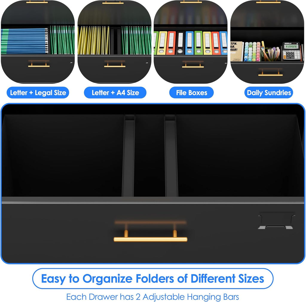 3 Drawer Lateral File Cabinet with Lock, Metal Filing Storage Cabinet with Locking Doors and Adjustable Shelf for Home, Office, School, Fits A4/Letter/Legal Size Folders, Assembly Required
