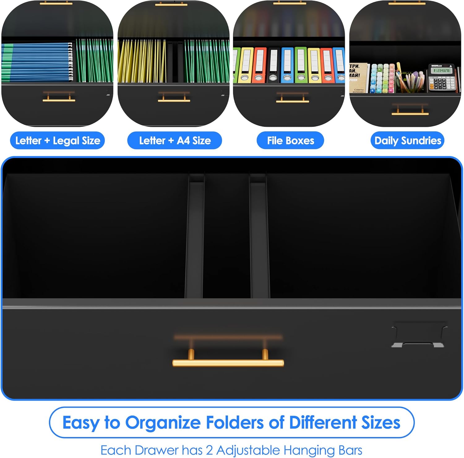3 Drawer Lateral File Cabinet with Lock, Metal Filing Storage Cabinet with Locking Doors and Adjustable Shelf for Home, Office, School, Fits A4/Letter/Legal Size Folders, Assembly Required