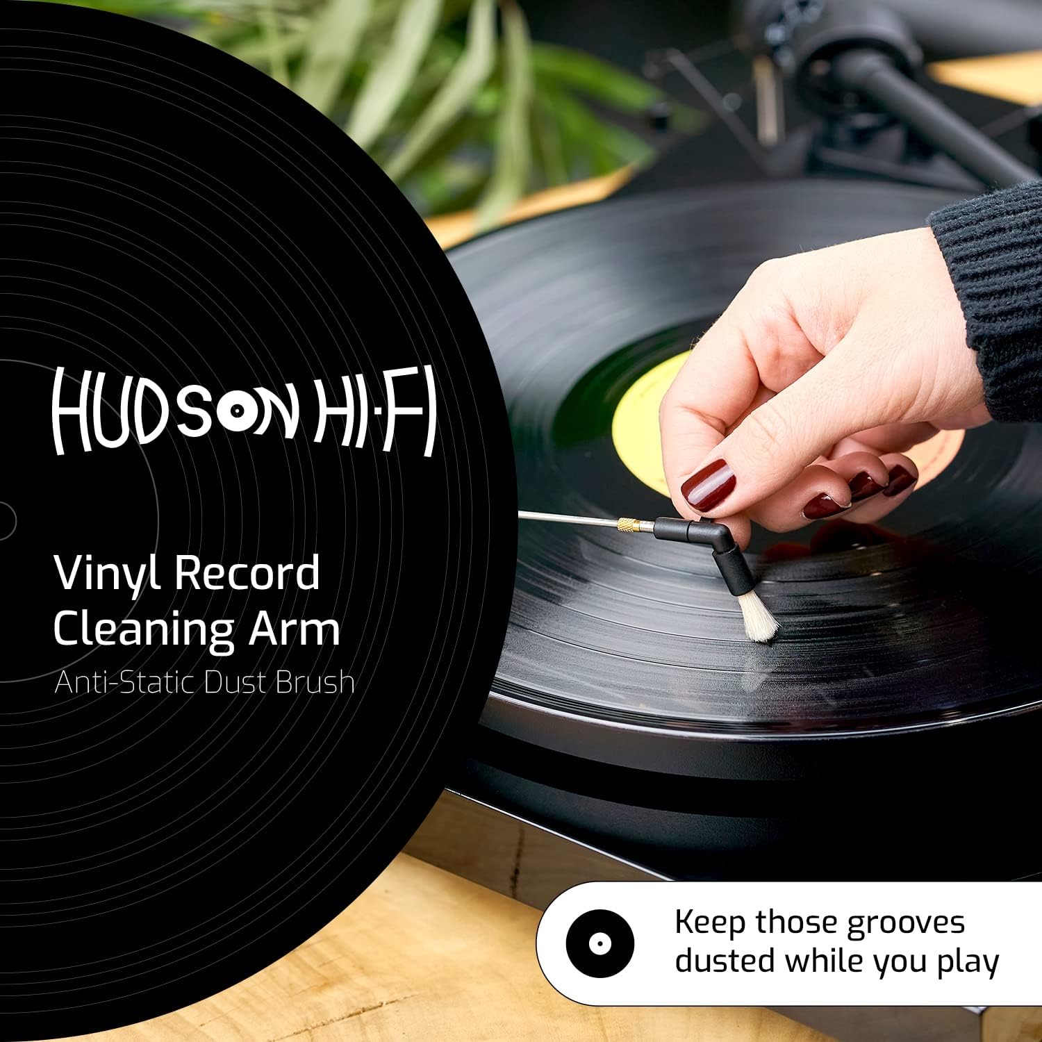 Hudson Hi-Fi Anti-Static Cleaning Arm - Adjustable, Universal Fit - Defy Damage, Perfect Playback - AutoMagically Cleans as LP Plays to Remove Dust & Static, End Needle Skipping, Popping