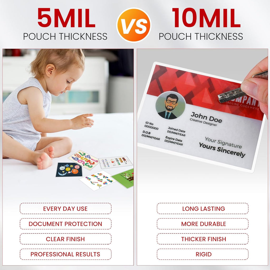 CAREGY 50 Count Thermal Laminating Pouches, 10 Mil, 4x3 Inch Laminate Business Cards, Round Corner, Ideal Office or School Supplies