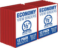 Samsill 0.5 Inch 3 Ring Binders, Made in USA, Economy Round Ring, Clear View Cover, 100 Sheet Capacity - for School, Home, Office - Red, 12 Pack