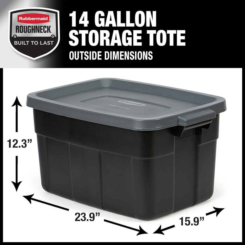 Rubbermaid 3-Pack Garage Storage Bins 18x12 Inch Heavy Duty Storage Bins, Large Capacity - USA Made Stackable Plastic Bins with Lids Black