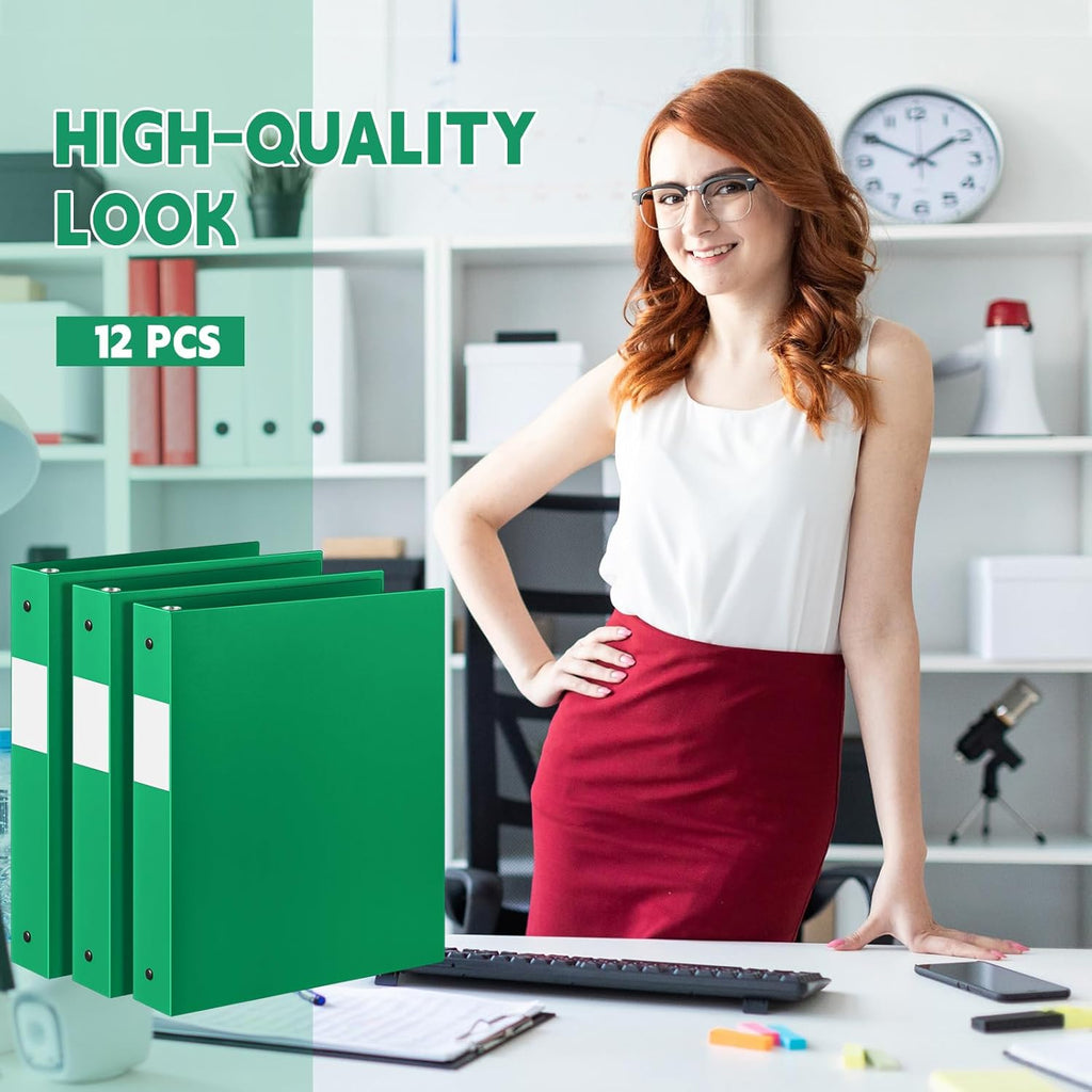 12 Pcs 1 Inch 3 Ring Plastic Binder Flexible Binders Bulk Fits Letter Size 8.5'' x 11'' Paper Holds up to 225 Sheets with 1 Pockets Versatile Binder for School Office Home (Green)