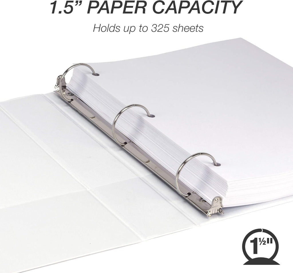 Samsill Durable 1.5 Inch Binder, Made in The USA, Round Ring Customizable Clear View Binder, White, 12 Pack (MP128457)