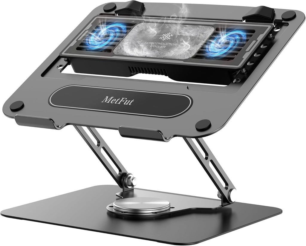 Laptop Cooling Stand with Detachable Thermoelectric Cooler, Adjustable Height & Angle, 360 Rotation Base, Carbon Steel Framework, Ultra-Quiet & Super Sturdy for up to 15.6” Laptop (Black)
