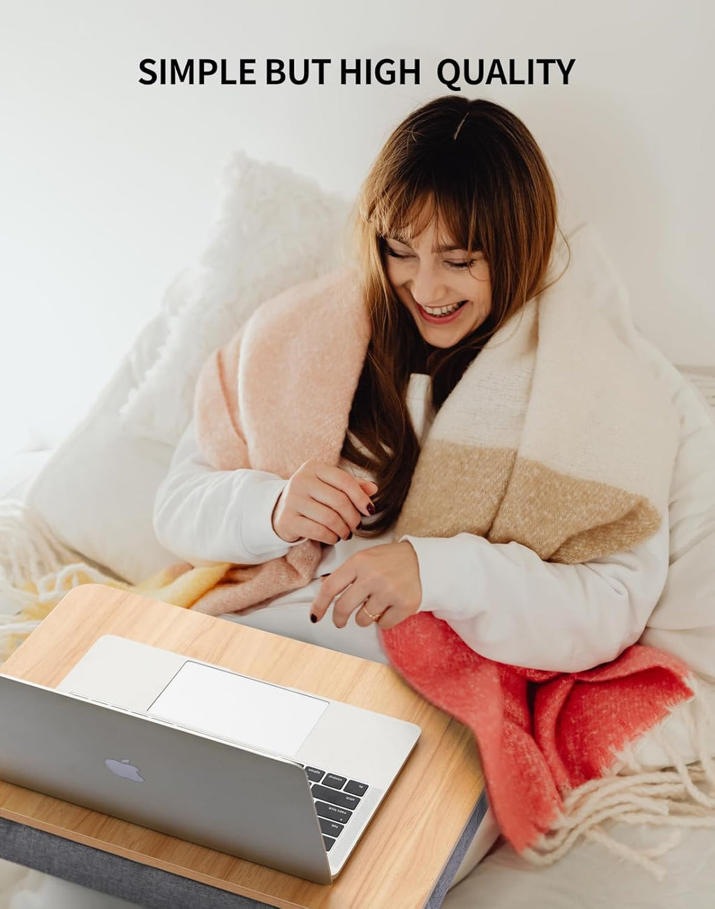 Lap Desk with Pillow Cushion, Portable Laptop Bed Desk, Fits up to 15.6 inch Laptop, Lap Stand for Bed & Couch & Carpet, Book Tablet/Drawing Board - Light Brown Wood