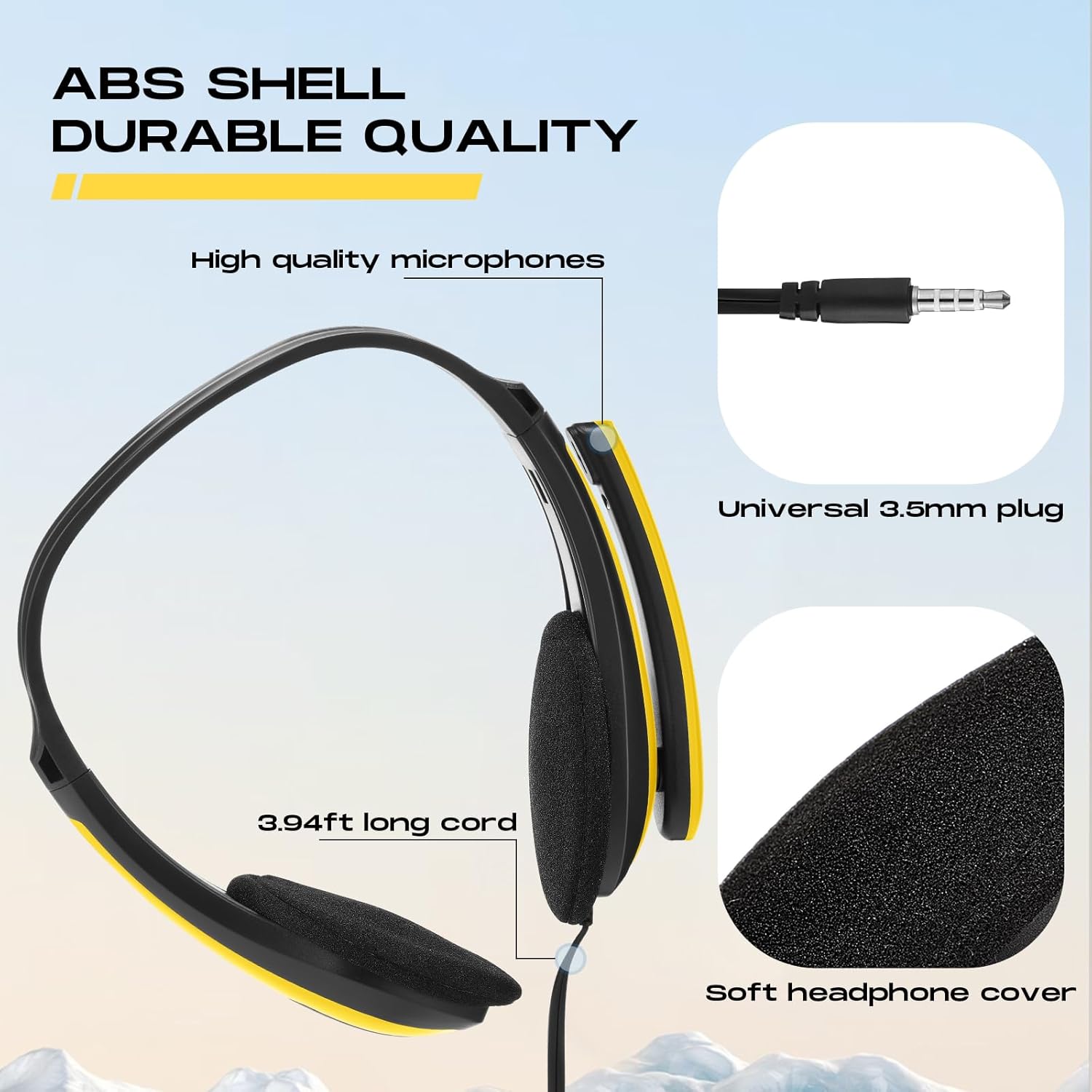 Yunsailing 20 Pack Bulk Classroom Headphones with Microphone Students Kids Wired School Class Set Headphones for School Library Computer Office Adults 3.5 Jack Universal Plug(Yellow)