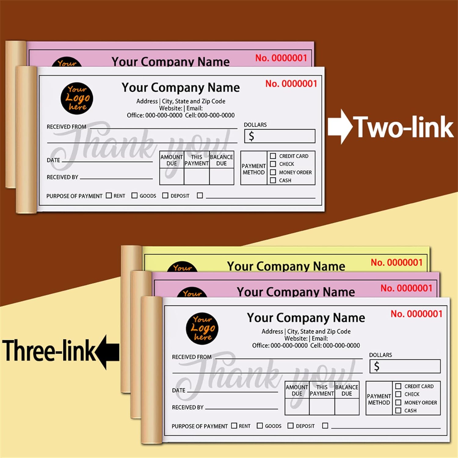 Custom Invoice Book in 3-Part /2-Part Receipt Book with Carbon Copies Personalized Carbonless Service Invoice Form Books Sales Order Book with Company Name Logo Address,H3-Receipt Book