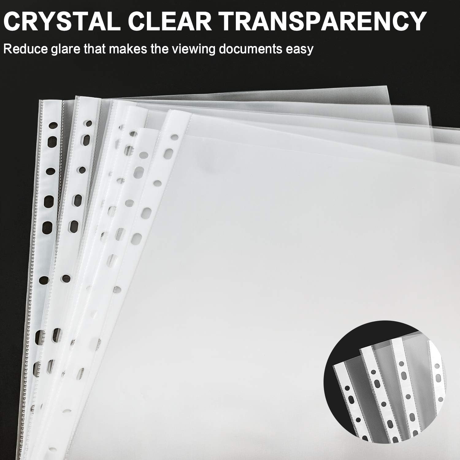 Sheet Protectors, PANDRI 500 Pack Clear Heavy Duty Plastic Page Protectors Sheet Reinforced 11-Hole Fit for 3 Ring Binder Fits Standard 8.5 x 11 Paper, 9.25 x 11.25 Top Loaded, Excluding Acid