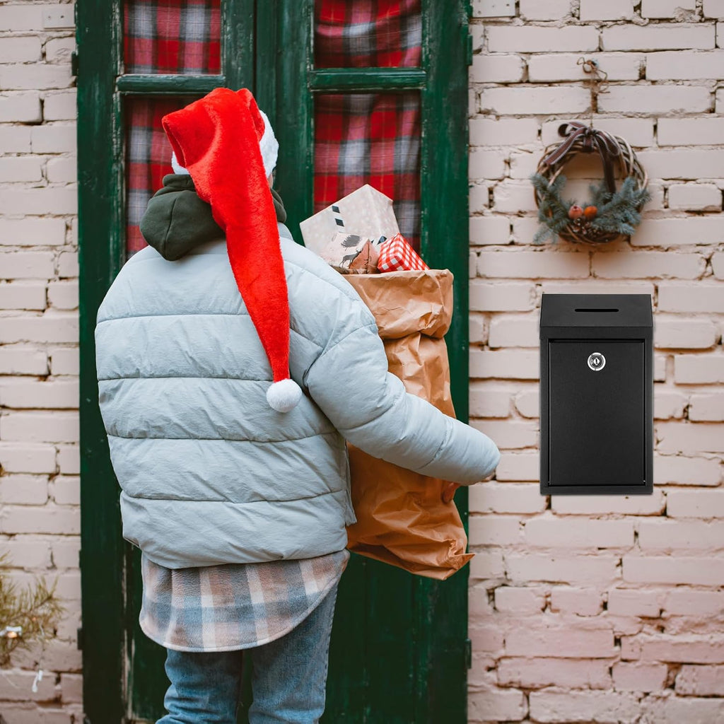 2 Pack Metal Suggestion Boxes with Lock Keys Ballot Donation Boxes with Slot for Fundraising Wall Mounted Mailbox Delivery Container for Home Office Outdoor Door, 10.2x5.7x2.95in(White, Black)