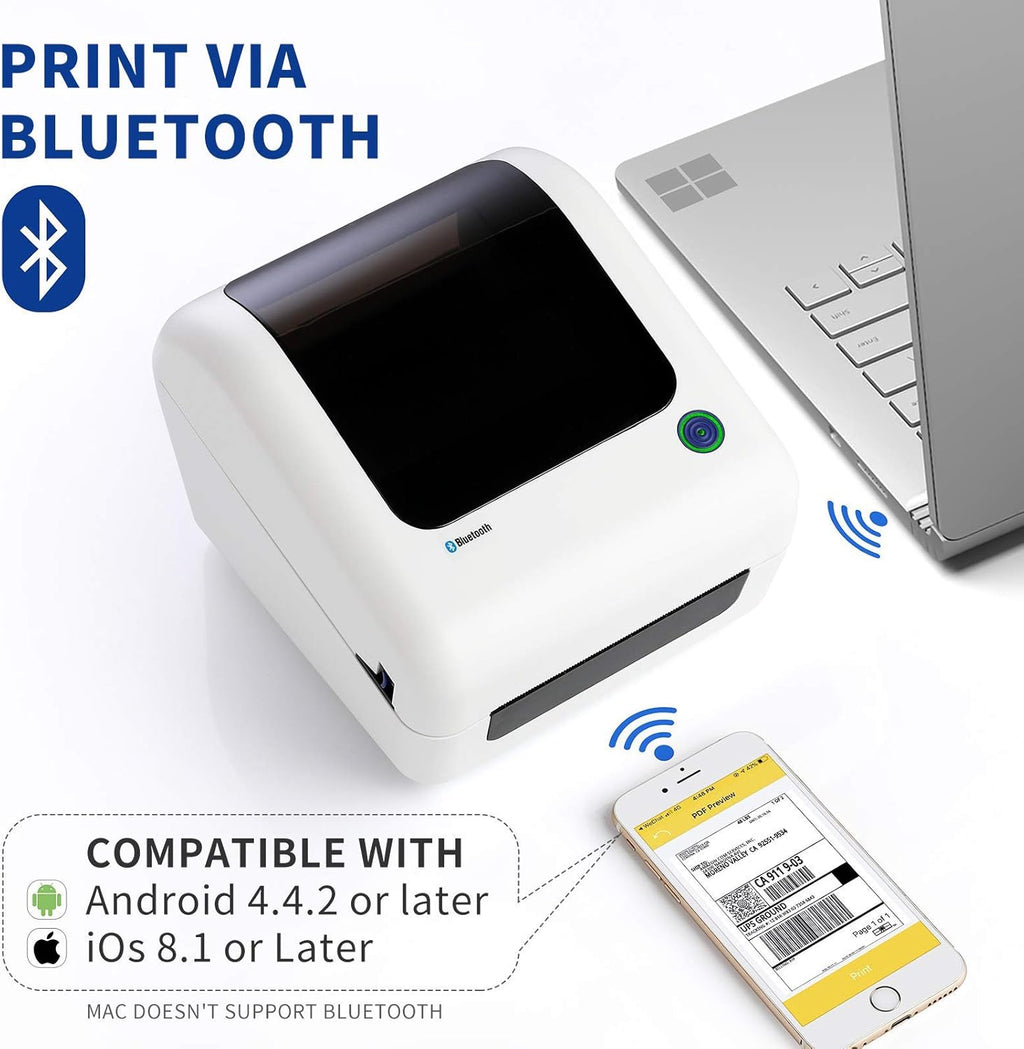 JADENS Bluetooth Thermal Shipping Label Printer - High Speed 4x6 Wireless Label Maker Machine, Support PC, Phone, USB for MAC, Compatible with Ebay, Amazon, Shopify, Etsy, USPS Barcode, Mailing