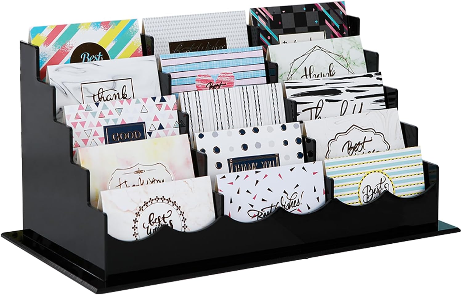 Business Acrylic Card Holder Display for Desk, 15 Slots 5 Tiers Multiple-Black Acrylic Business Card Stand Set, Holds Approximately 750 Cards