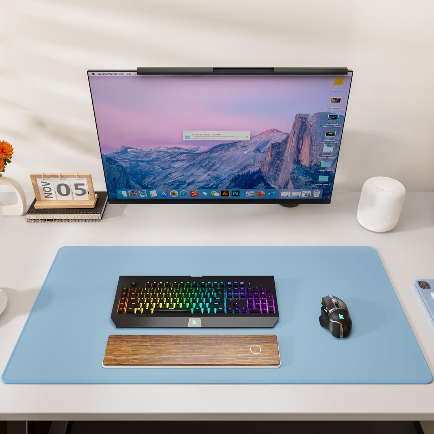 KTRIO Large Gaming Mouse Pad with Stitched Edges, Extended Mousepad with Superior Micro-Weave Cloth, Non-Slip Base, Water Resist Keyboard Pad for Gamer, Office & Home, 31.5x15.7in, Ice Blue