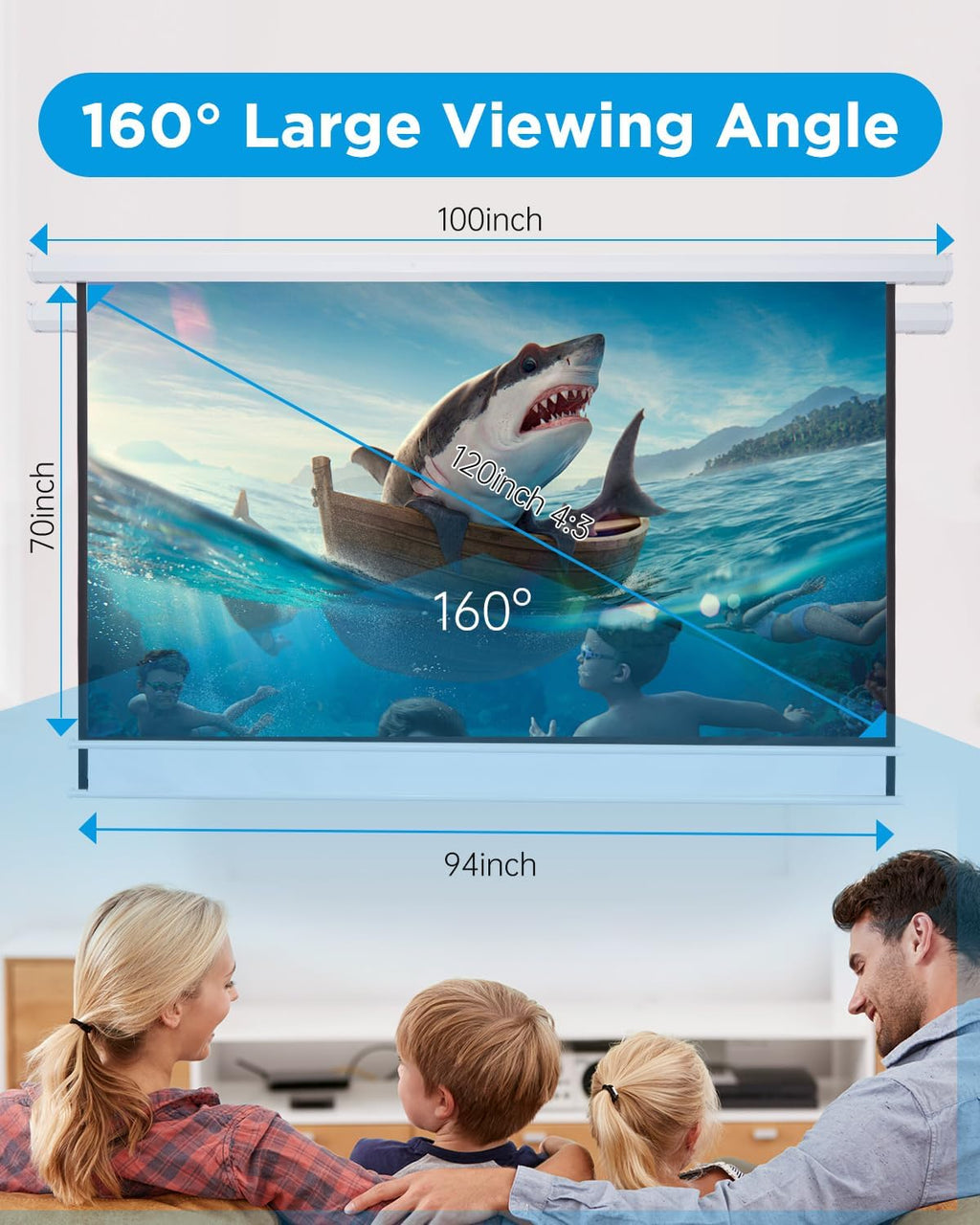 Projector Screen Pull Down 120 Inch Automatic Projector Screen with Remote Control and Ceiling Mount Hooks, Electric Motorized Projection Screen Retractable White Movie Screen 4:3 Outdoor Indoor