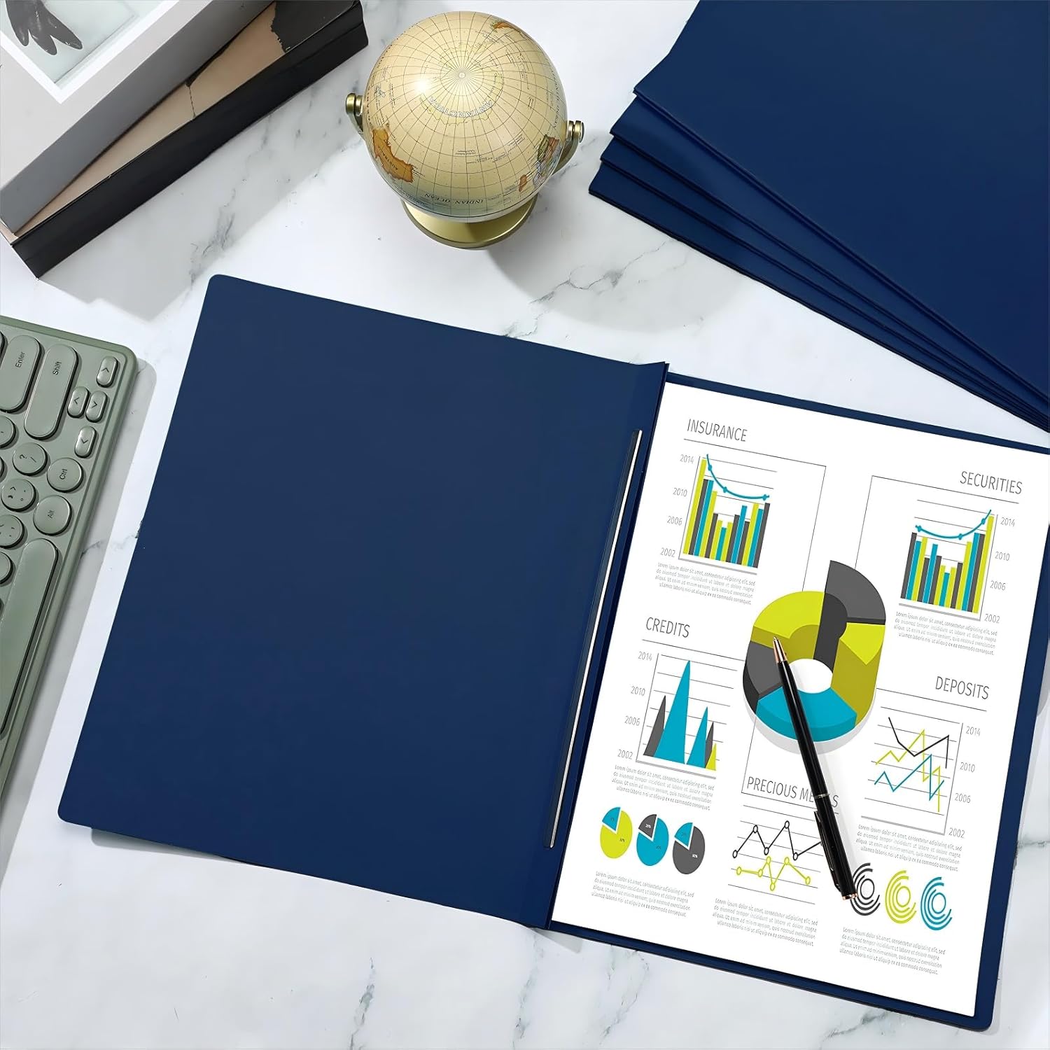30 Pcs 8.5'' x 11'' Pressboard Report Cover, 3'' Capacity Metal Prong Fastener with Compressor, Letter Size, Presentation Folder to Neatly Bind Report, Proposal Document (Dark Blue)