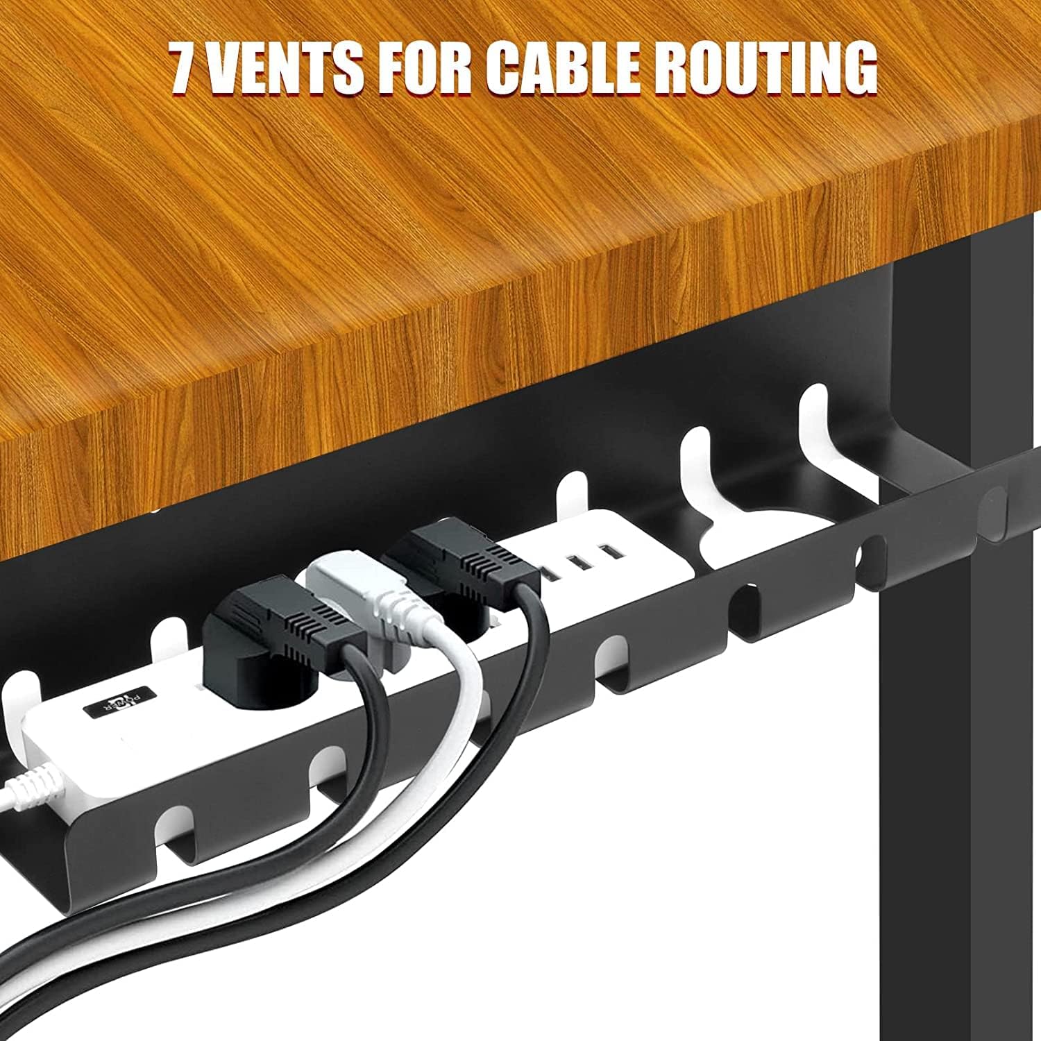 2 Pack Under Desk Cable Management Tray, 17" Wire Organizer for Power Strip, No Drill or Screw Mount, Easy Install Cord Raceway for Desk & Home, Black