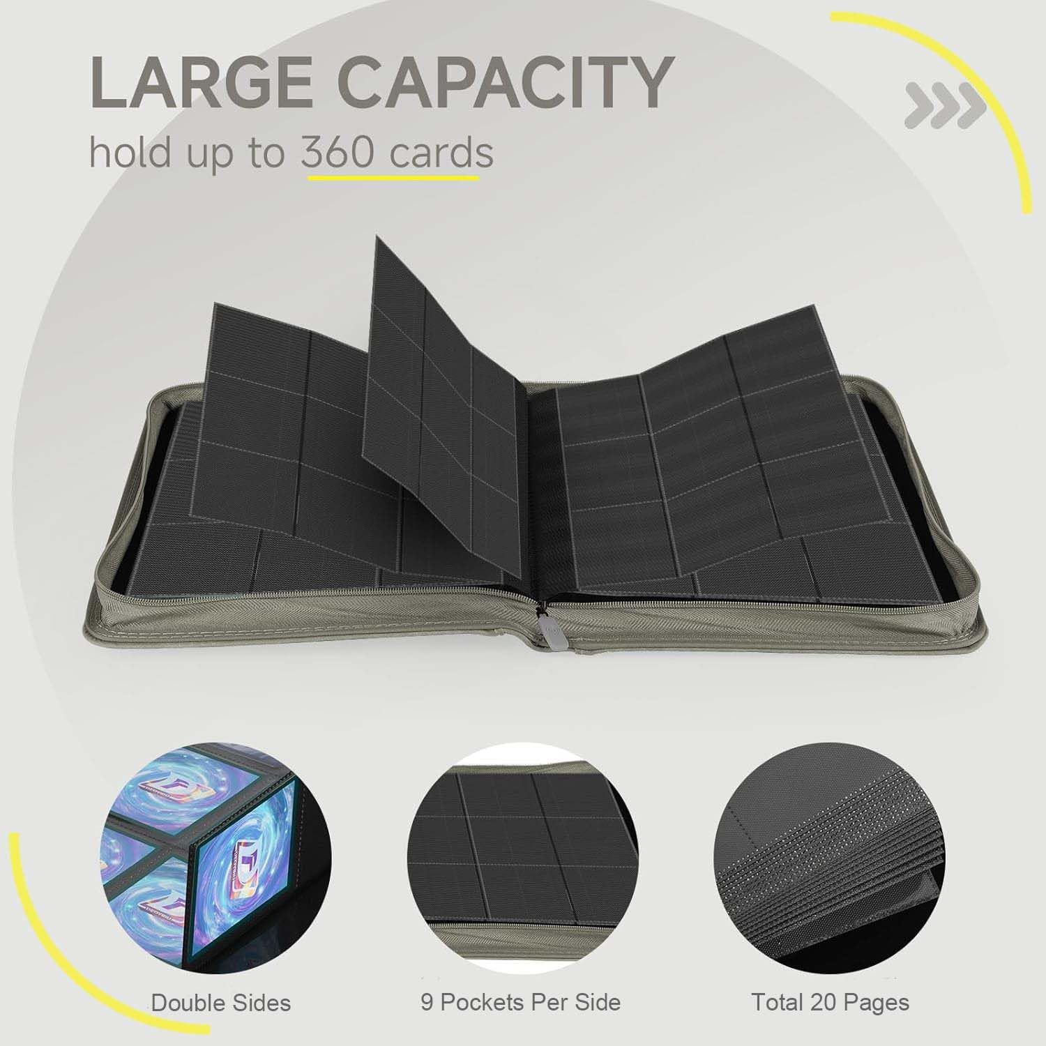 9 Pocket Card Binder,360 Pockets Trading Card Binder,Double Sided Pocket Collection Binder,Card Folder for MTG,TCG,Game Cards,Sport Cards,Grey