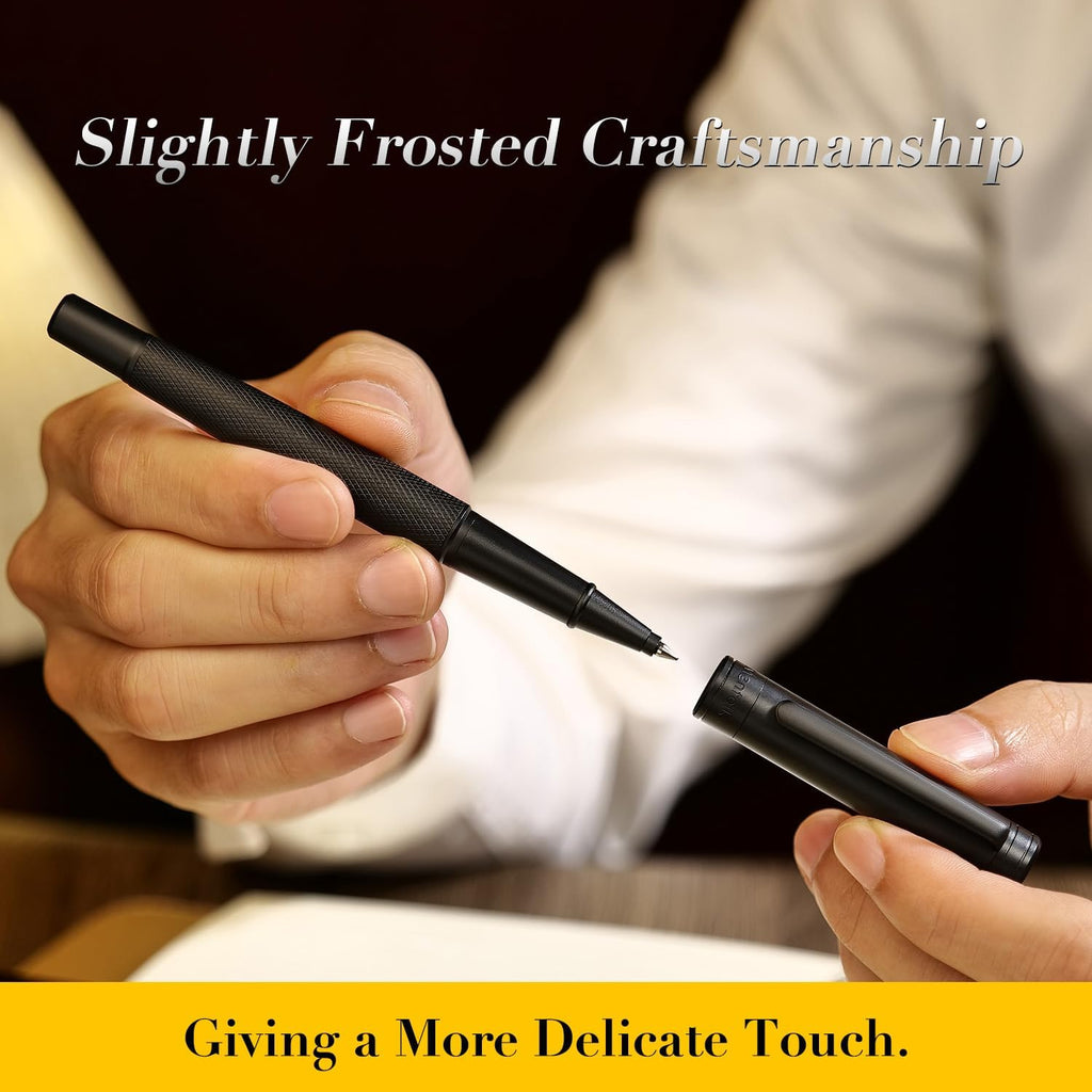 Matte Black Forest Rollerball Pen, Luxury Pen with Schmidt Black Ink Refill, Fancy Pen Gift Set for Men & Women, Business Signature, Executive, Office, Nice Fancy Designer Pens