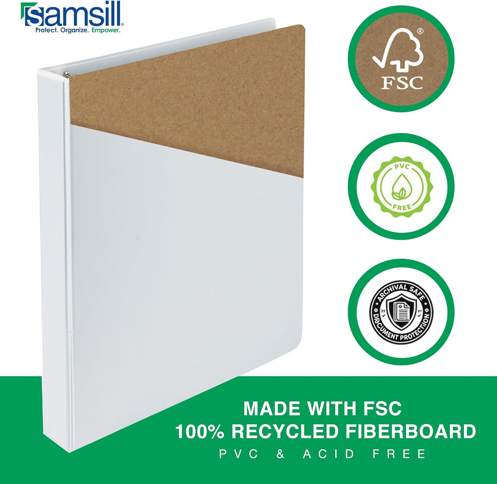 Samsill 2 Inch 3 Ring Binders, Made in USA, Economy Round Ring, Clear View Cover, 425 Sheet Capacity - for School, Home, Office - White, 12 Pack