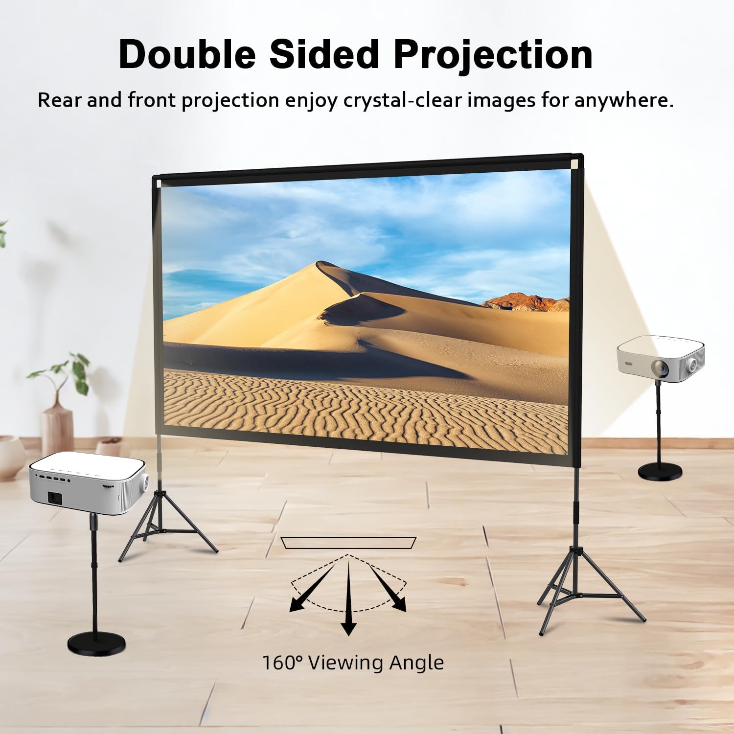 Projector Screen with Stand, Wootfairy 120 inch Portable and Foldable Indoor Outdoor Projection Screen 16:9 4K HD Rear Front Wrinkle-Free Movie Screen with Carry Bag for Home Theater Backyard Cinema