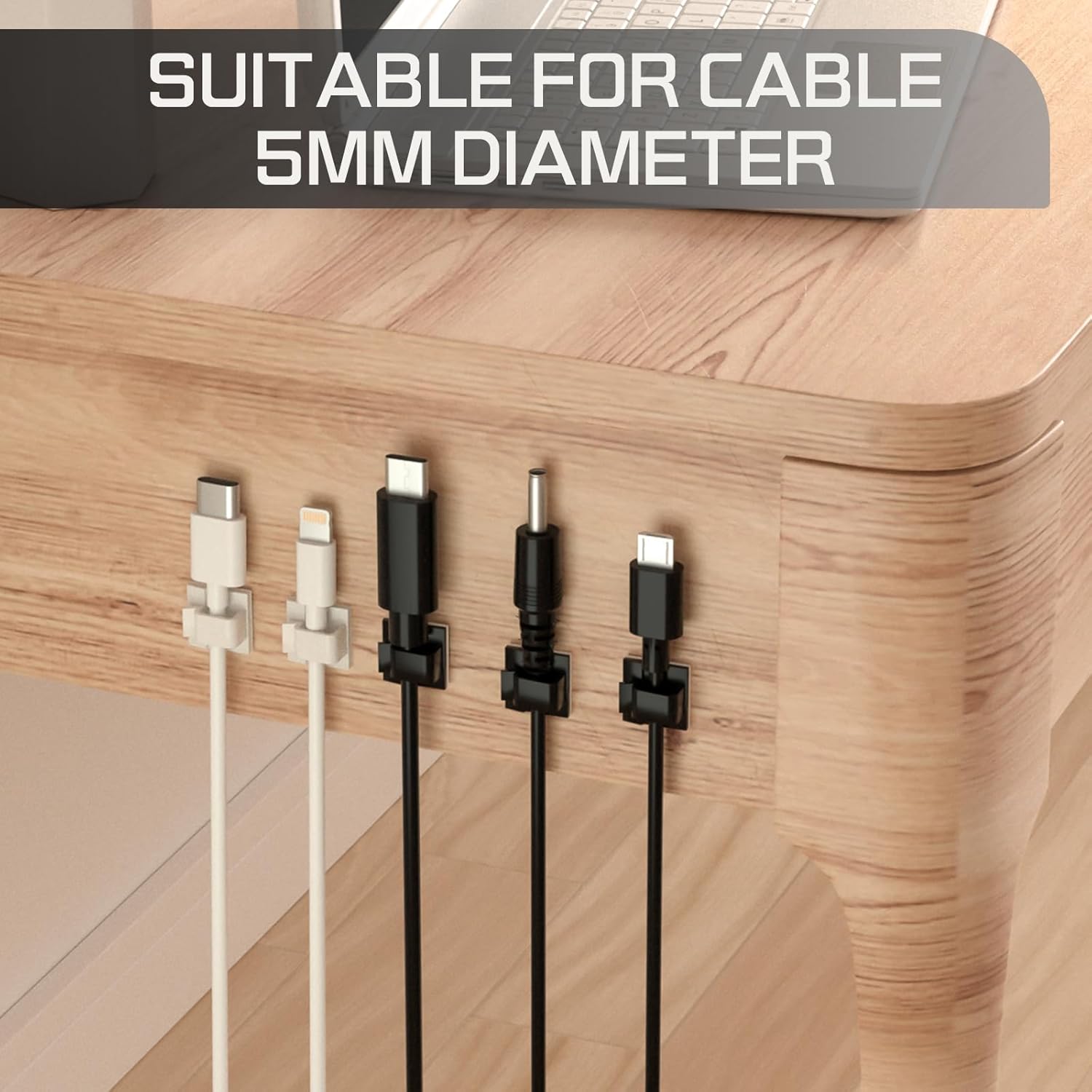 100PCS Cable Clips, Adhesive Wire Clips Strong Cord Clips Wire Holders, Cable Management Clips for Desk, Wall, Car, TV, Ethernet Cable (Black, Small)