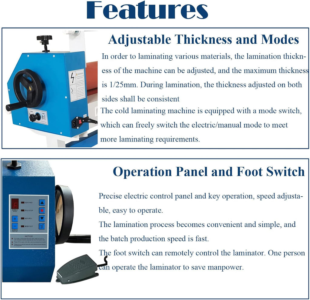 63in Industrial Cold Laminator Electric Manual Cold Roll Laminating Machine with Wide Format Film Hold Rod Casters Vinyl Photo Laminating Machine Soft Rubber Roller for Commercial Offices