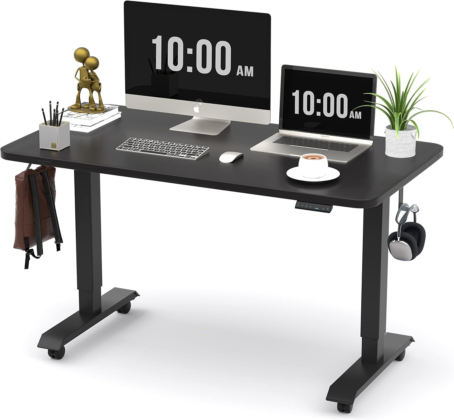 Monomi Electric Height Adjustable Standing Desk, 48x24 Inches, Ergonomic Home Office Sit/Stand Up Desk (Black Steel Frame/Black Top)