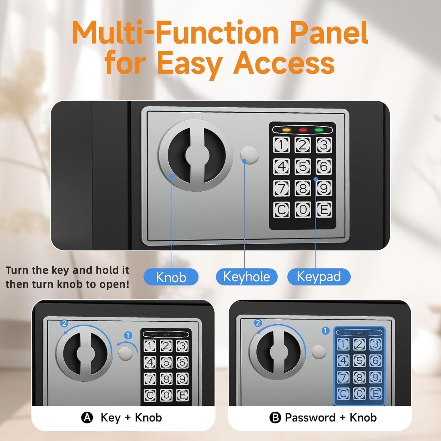 PATRON Small Safe Box for Money with Code and Keys，Solid Mini Safe for Kids with Digital Electronic Security Keypad for Home Office Hotel,Personal Money Safes for Cash,0.236 Cuft (Black)