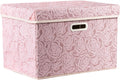PRANDOM Larger Collapsible Storage Bin with Lid [1-Pack] Fabric Decorative Storage Box Cube Organizer Container Baskes with Handles Divider for Bedroom Closet Living Room Pink 17.7x11.8x11.8 Inch