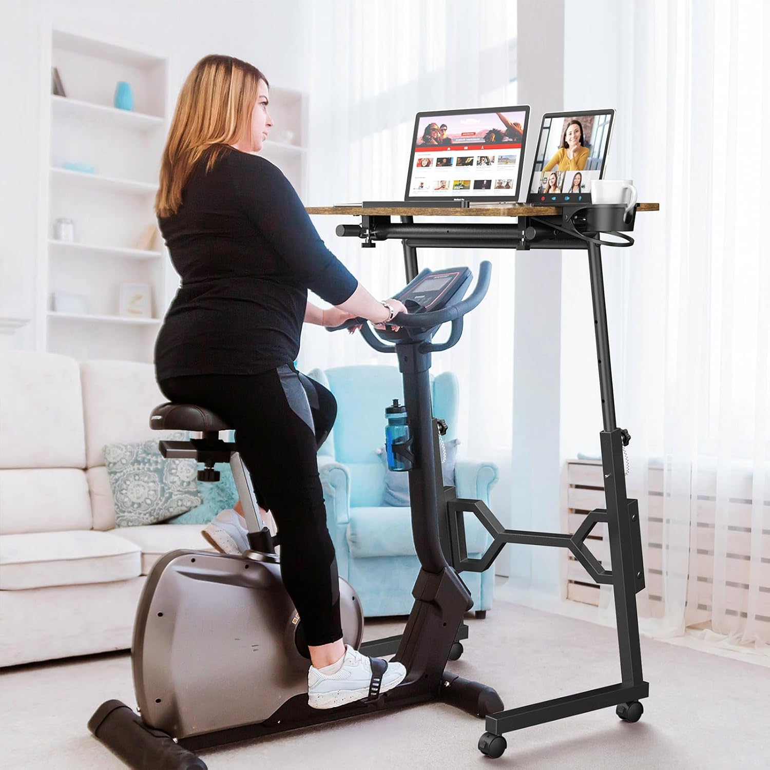 Small Standing Desk with Wheels, Portable Treadmill Desk, Rolling Desk Adjustable Height for Laptop, Mobile Standing Table for Walking Pad, Bedside Table
