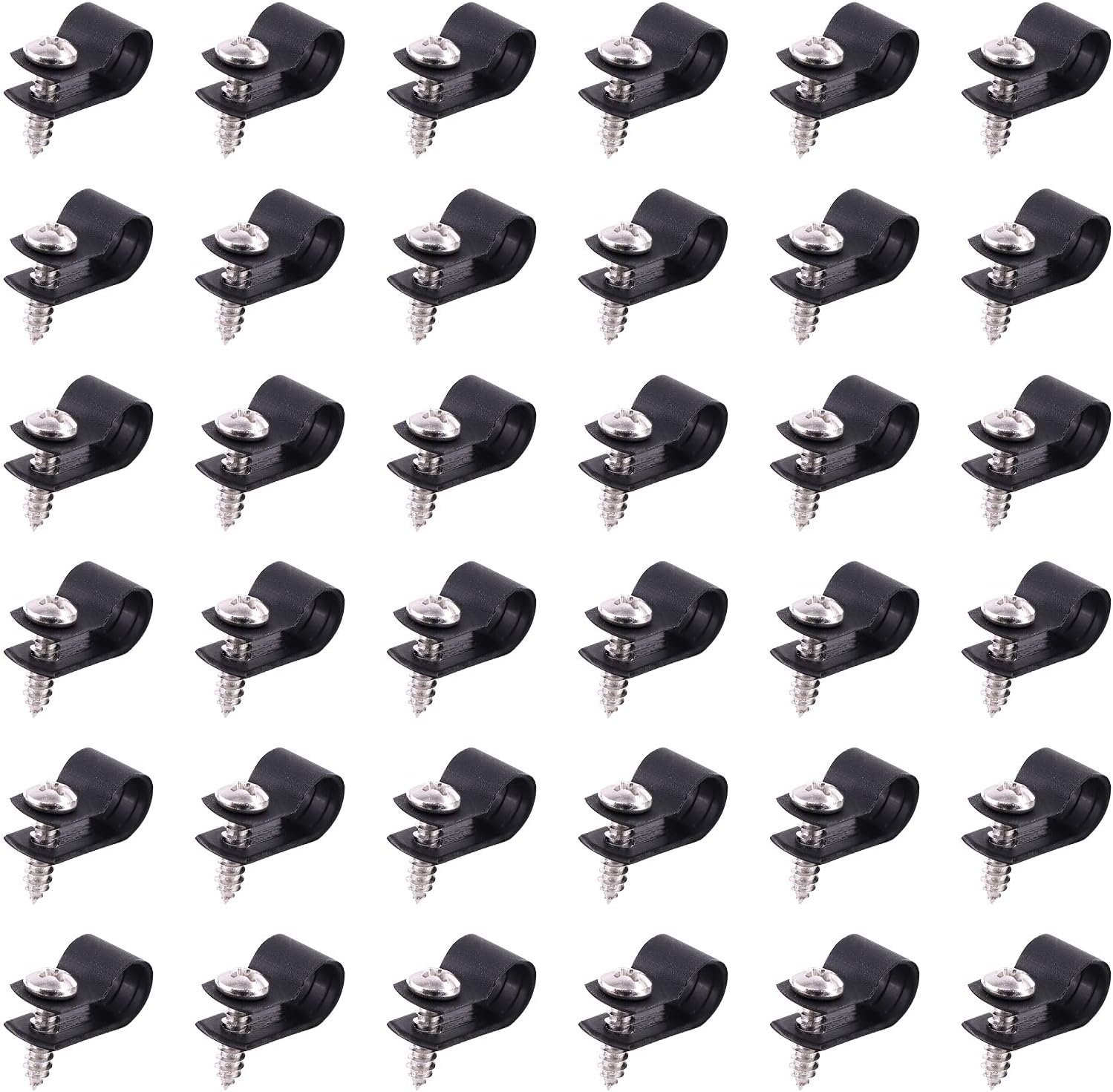 Swpeet 60 Pack Black 5/16 Inch Nylon Plastic R-Type Cable Clips Clamp Kit, Nylon Screw Mounting Cord Fastener Clips with 60 Pack Screws for Wire Management (5/16 Inch, Black)